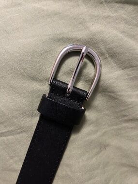 Womens  Black Leather Belt with Silver Buckle